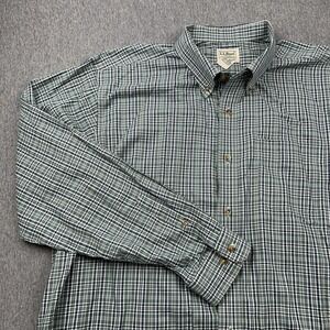 LL Bean Traditional Fit Long Sleeve Button Up‎ Shirt Mens XXL Green Blue 503307